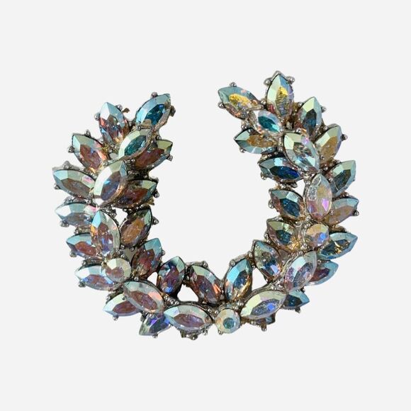 VTG Aurora Borealis Laurel Wreath Brooch 2.5" Silver Tone Sparkle - Picture 6 of 14